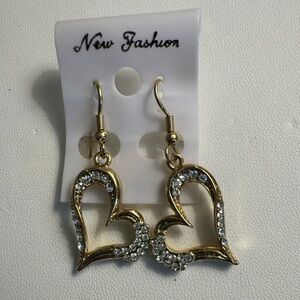 New Gold Rhinestone heart earrings